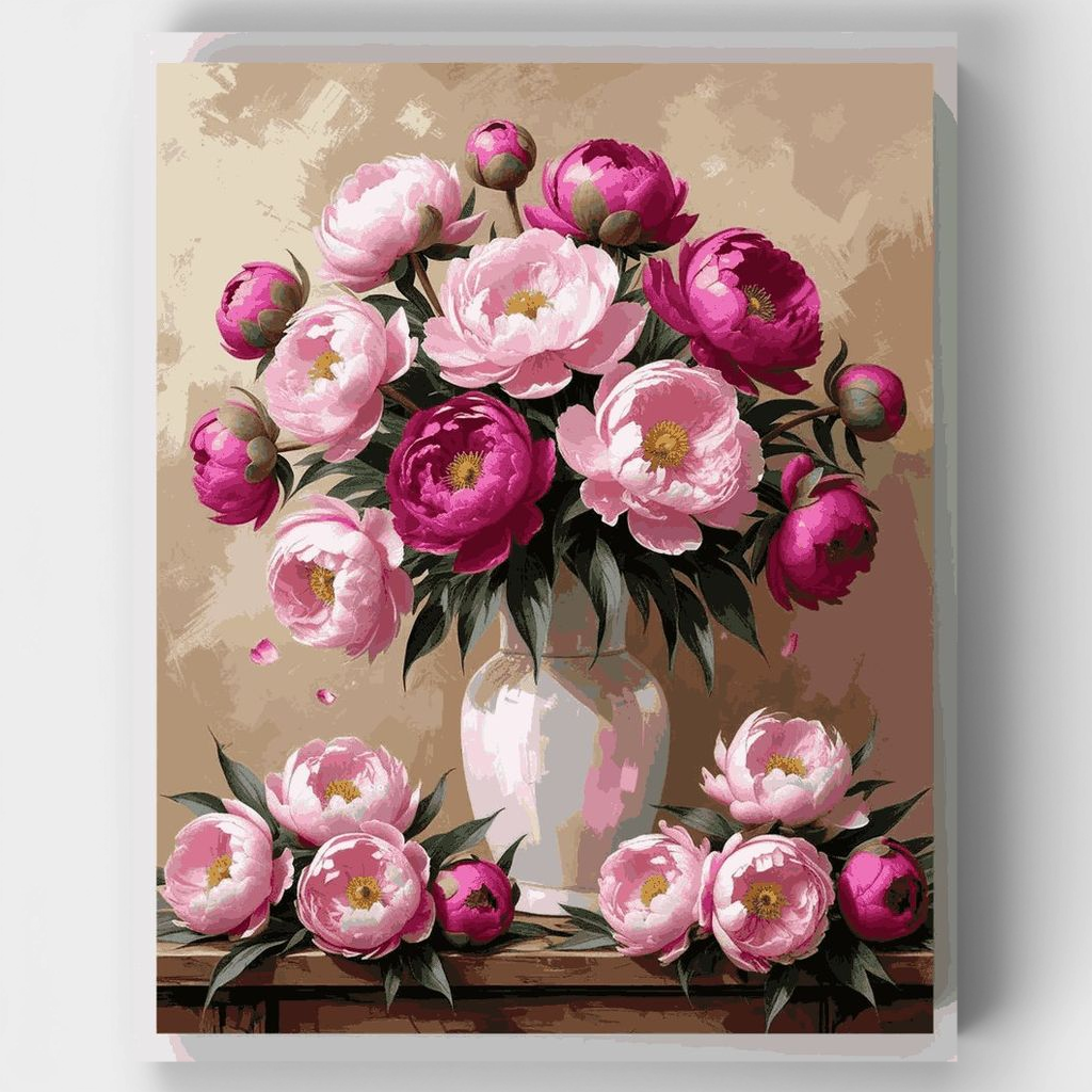 Kit de pintura por números "Bodegón de peonías rosas en florero" — Estándar