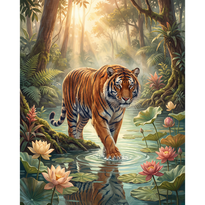Tigre entre Lotos de la Selva