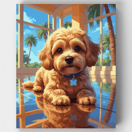 Adorable Cavapoo in Sunny Paradise - Paint by Numbers Kit