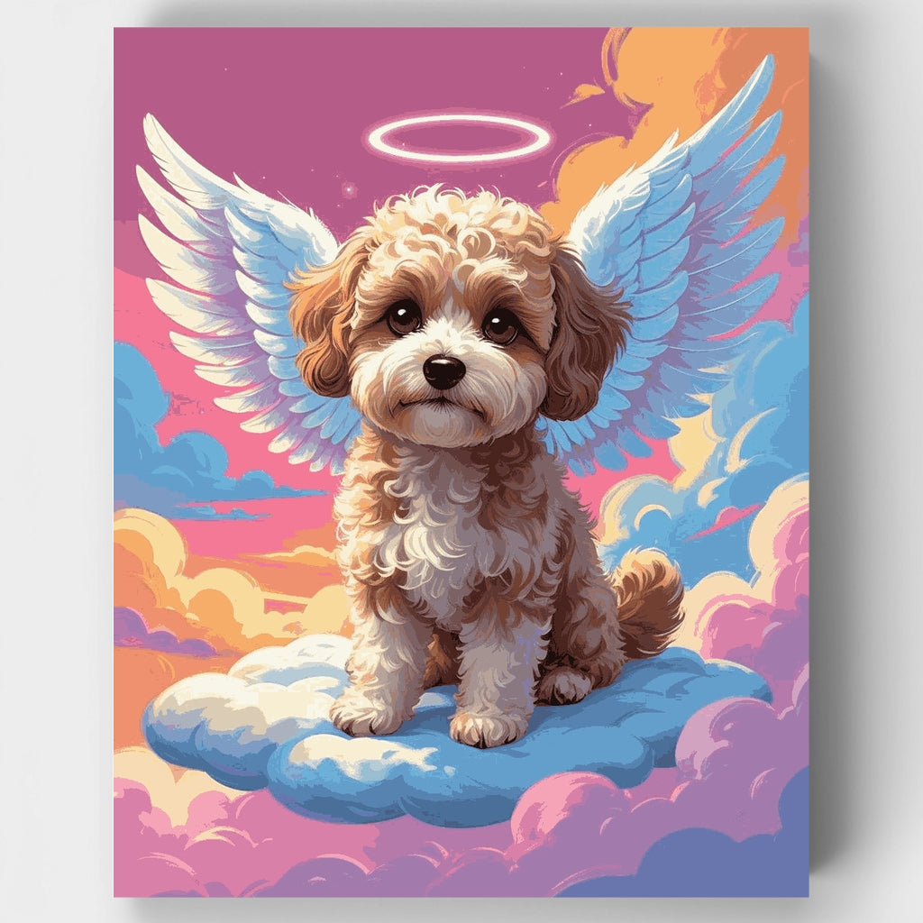 Kit de pintura por números: Cavapoo angelical en nubes celestiales — Estándar