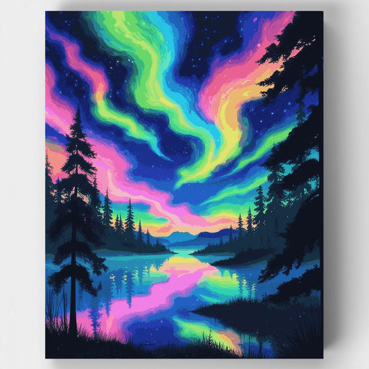 Aurora Borealis River Forest - Paint by Numbers Kit
