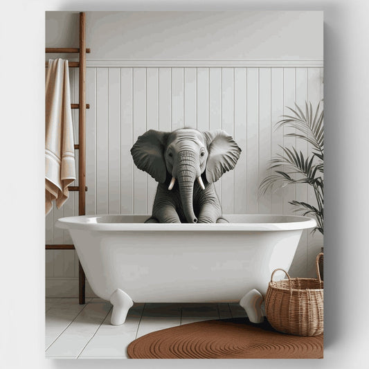 Baby Elephant in a Clawfoot Bathtub - Paint by Numbers Kit