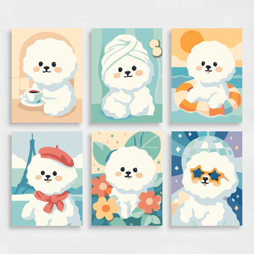 Bichon Frises - Mini Paint by Numbers Set