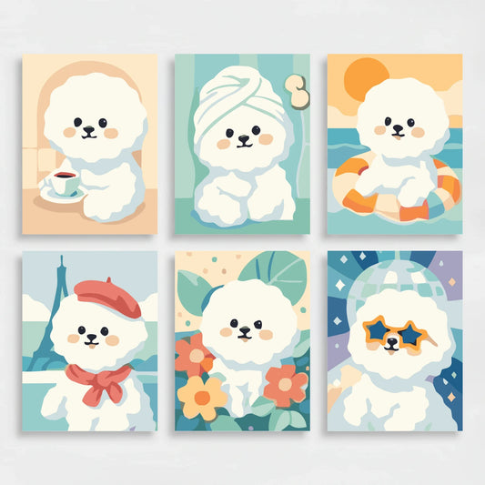 Bichon Frises - Mini Paint by Numbers Set