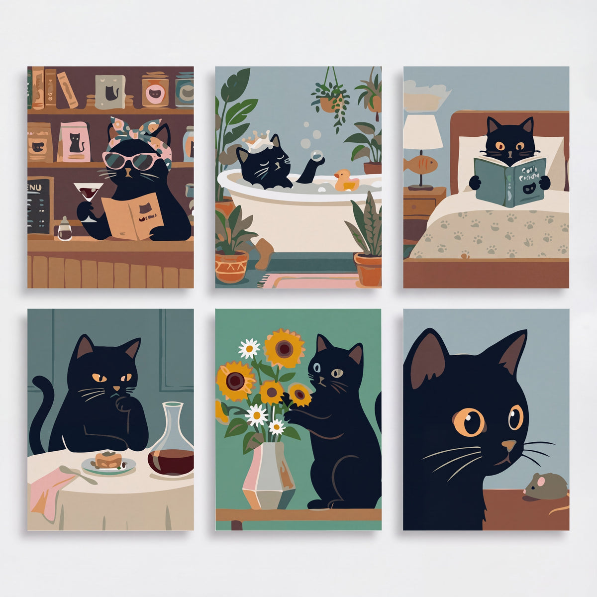 Black Cat Daily Life - Mini Paint by Numbers Set