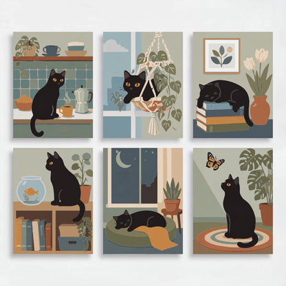 Black Cats at Home - Mini Paint by Numbers Set