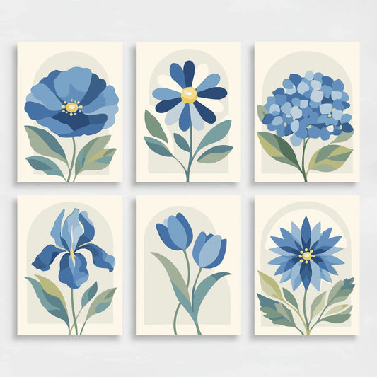Blue Flowers - Mini Paint by Numbers Set