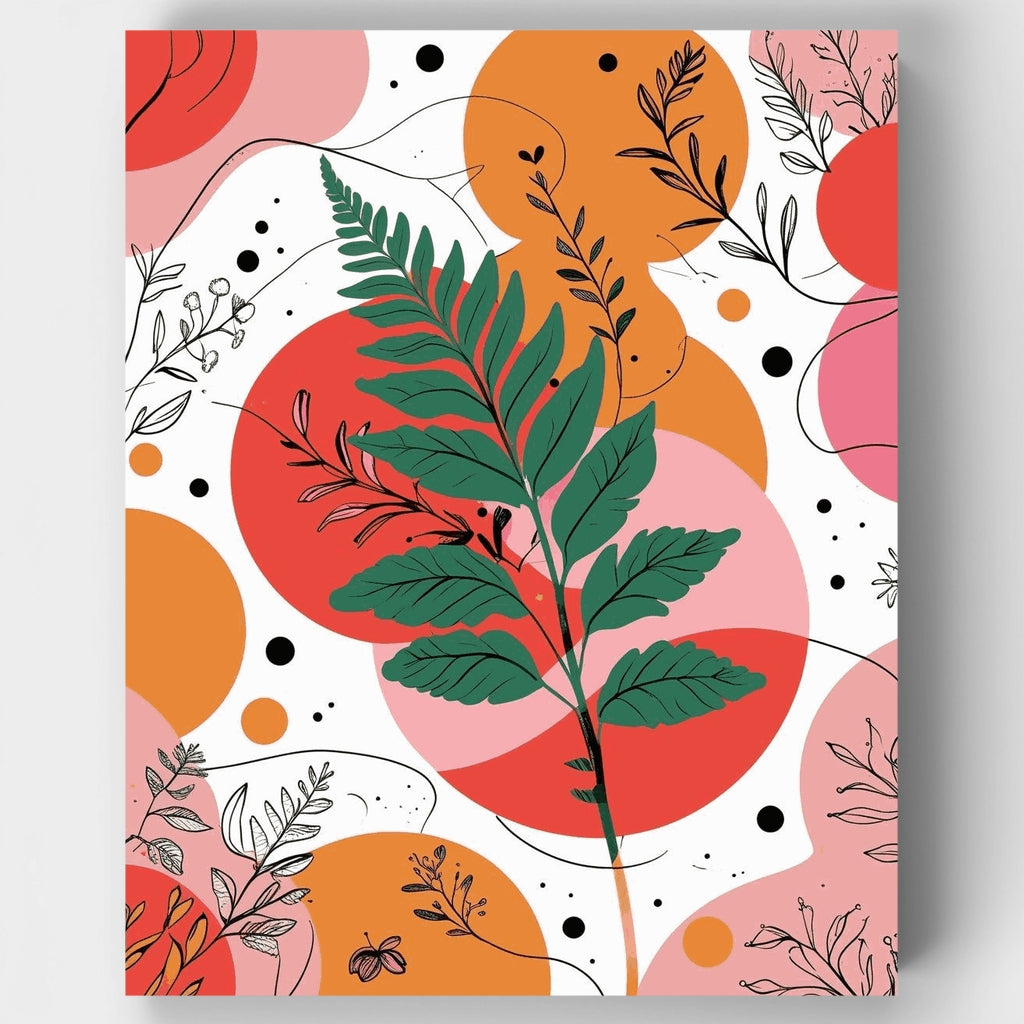 Boho Botanical Fern with Abstract Circles - Paint by Numbers Kit