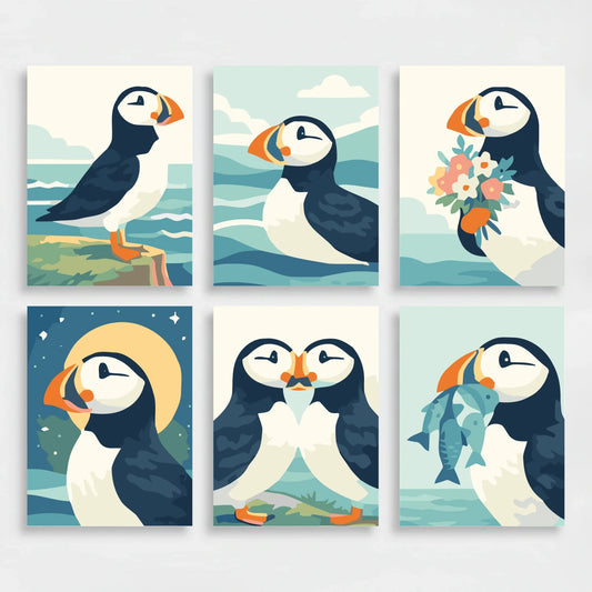 Charming Puffins - Mini Paint by Numbers Set