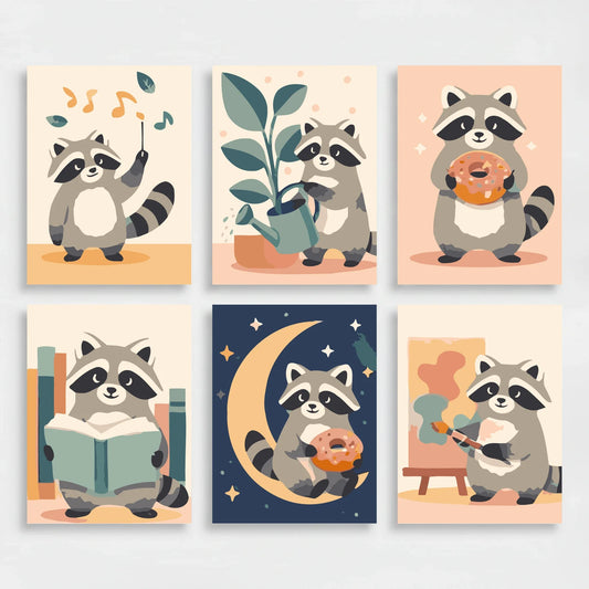 Charming Raccoons - Mini Paint by Numbers Set