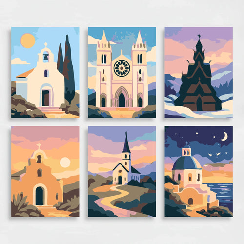 Churches - Mini Paint by Numbers Set