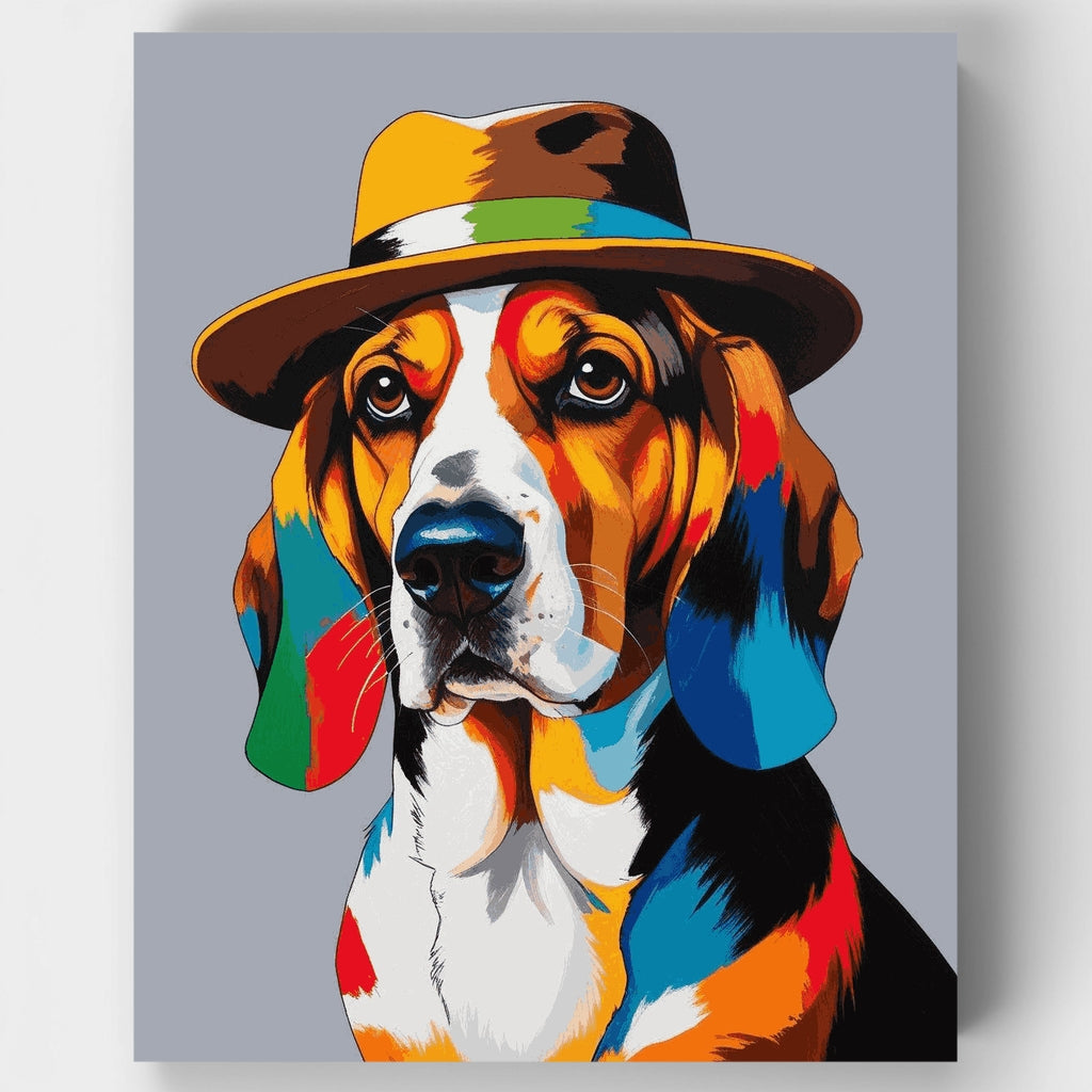 Kit de pintura por números: perro Beagle colorido con sombrero — Estándar