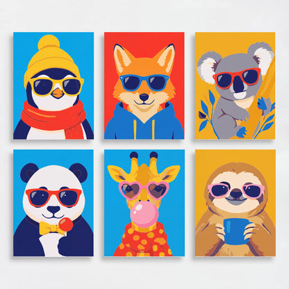 Cool Cartoon Animals - Mini Paint by Numbers Set