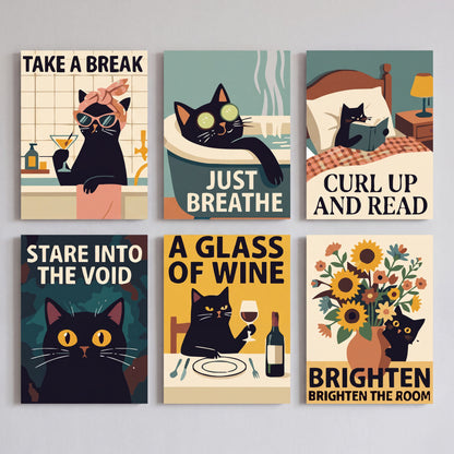 Cozy Black Cat Life - Mini Paint by Numbers Set