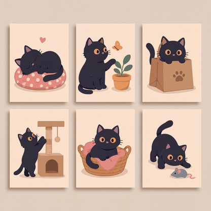 Cozy Black Cats - Mini Paint by Numbers Set