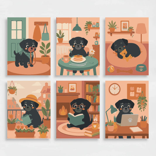 Cozy Rottweiler Puppy Days - Mini Paint by Numbers Set