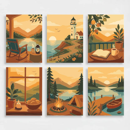 Cozy Sunset Retreats - Mini Paint by Numbers Set