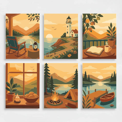 Cozy Sunset Retreats - Mini Paint by Numbers Set