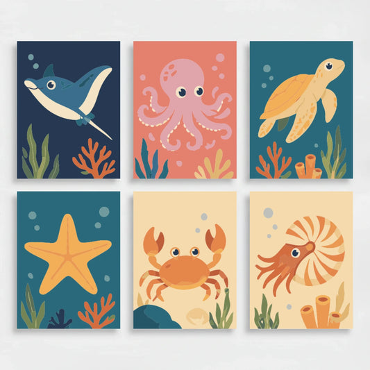 Cute Sea Creatures - Mini Paint by Numbers Set