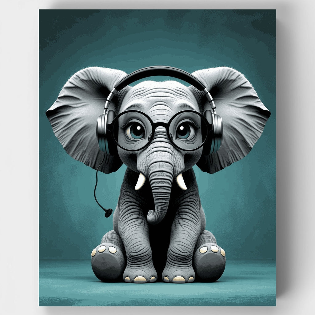 Elefante con auriculares: kit de pintura por números — Estándar