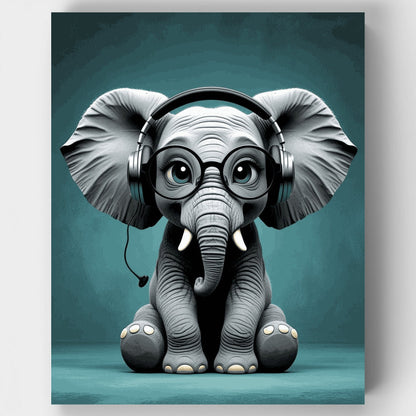 Elephant with Headphones - Paint by Numbers Kit