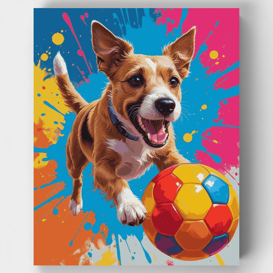 Energetic Dog with Soccer Ball - Paint by Numbers Kit