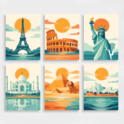 Famous Landmarks - Mini Paint by Numbers Set