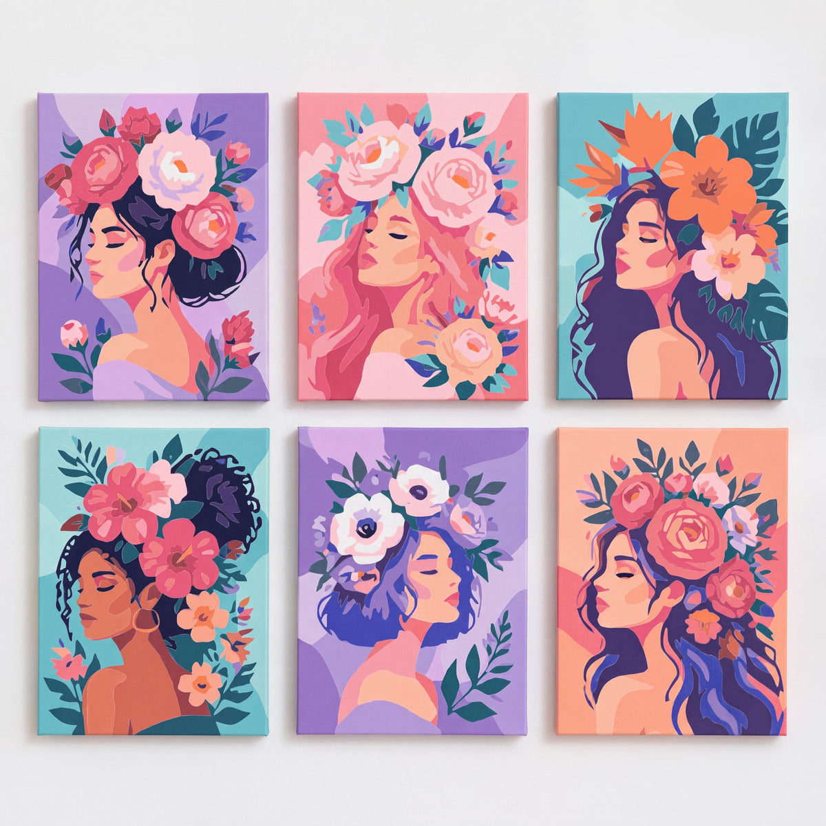Floral Portrait Ladies - Mini Paint by Numbers Set