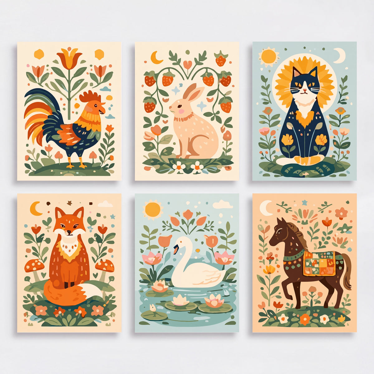 Folk Art Animals - Mini Paint by Numbers Set