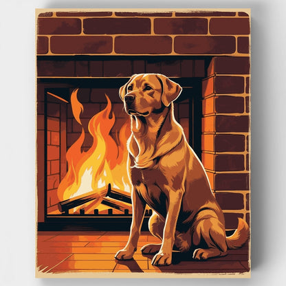 Golden Labrador by the Fireplace - Paint by Numbers Kit