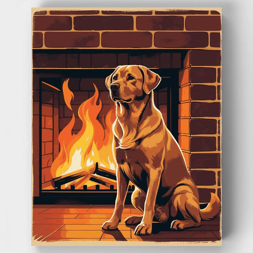 Golden Labrador by the Fireplace - Paint by Numbers Kit