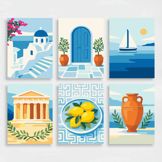 Greek Coastal Scenes - Mini Paint by Numbers Set