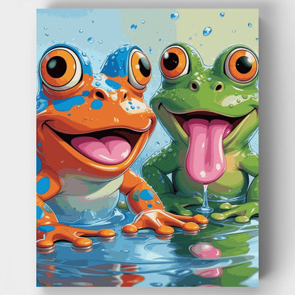 Happy Frogs Splashing in Water - Paint by Numbers Kit