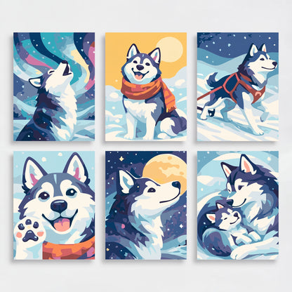 Huskies in Winter Wonderland - Mini Paint by Numbers Set