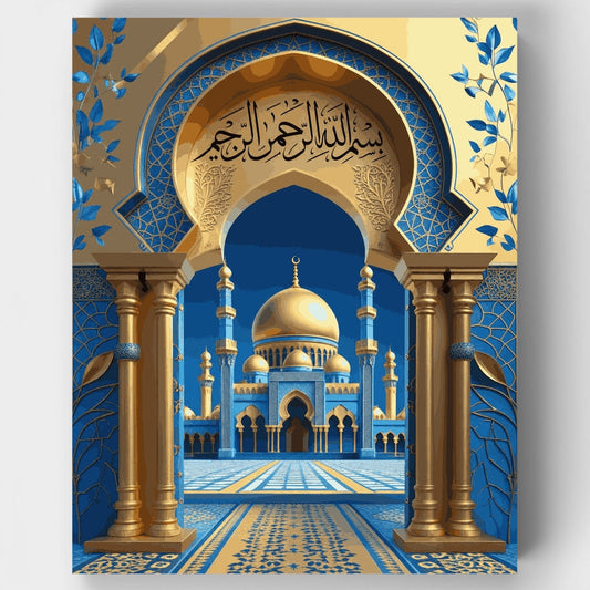 Islamic Mosque in Blue and Gold - Paint by Numbers Kit