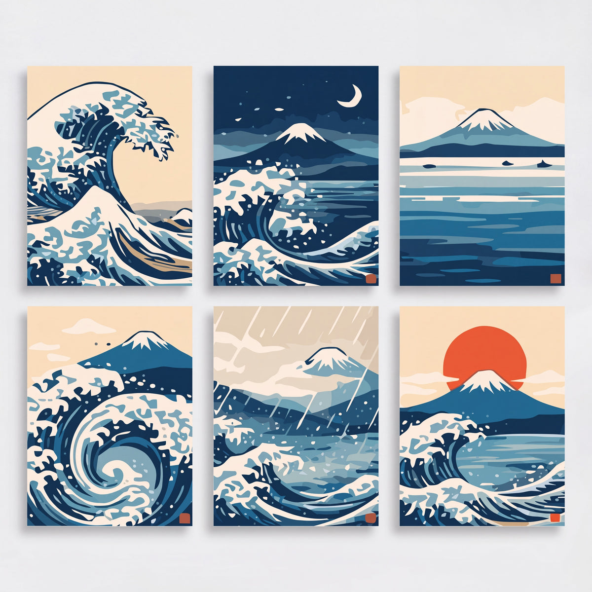 Japanese Waves and Mount Fuji - Mini Paint by Numbers Set