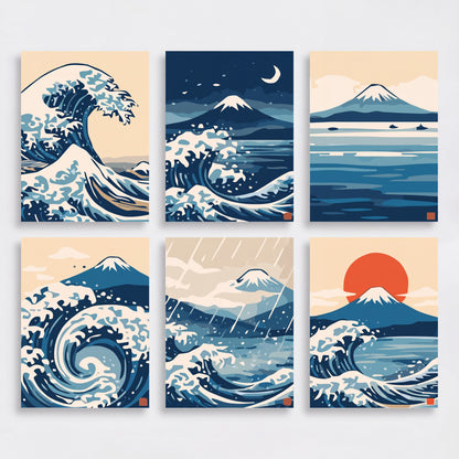 Japanese Waves and Mount Fuji - Mini Paint by Numbers Set