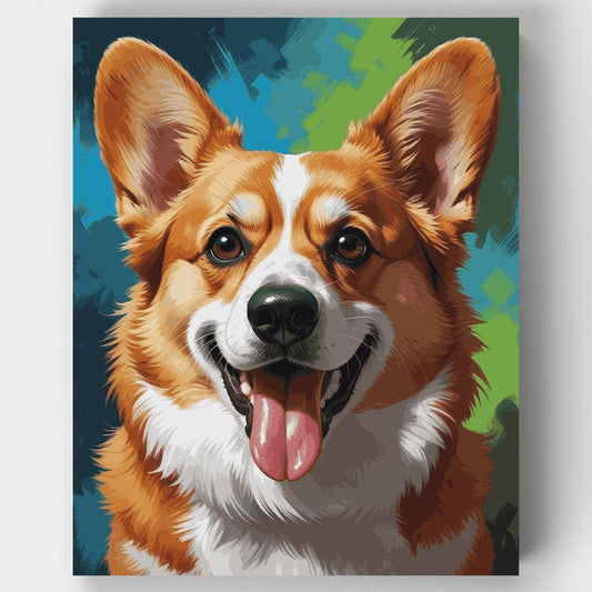 Joyful Corgi Portrait with Colorful Background - Paint by Numbers Kit