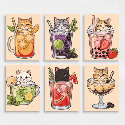 Kittens in Drinks - Mini Paint by Numbers Set
