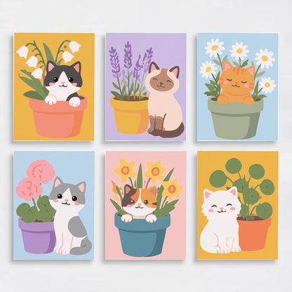 Kittens in Flower Pots - Mini Paint by Numbers Set