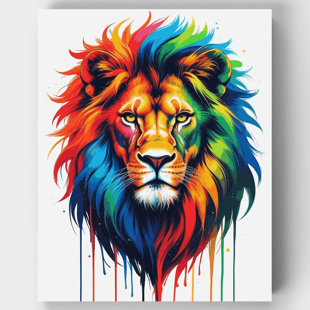 León arcoíris luminoso con colores que gotean - Kit de pintura por números — Estándar