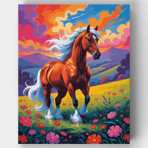 Majestic Horse in Wildflower Meadow - Paint by Numbers Kit