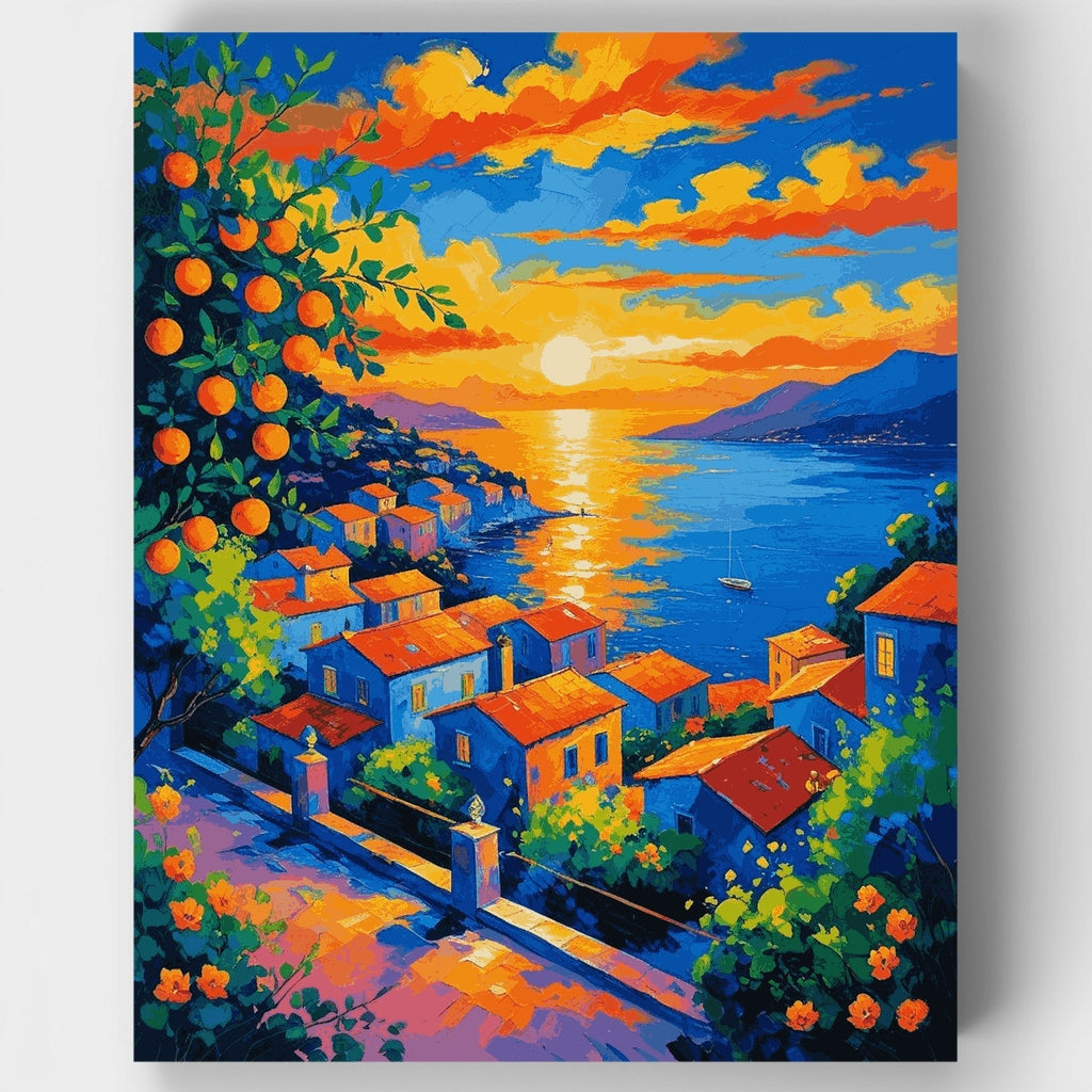 Pueblo al atardecer mediterráneo - Kit de pintura por números — Estándar