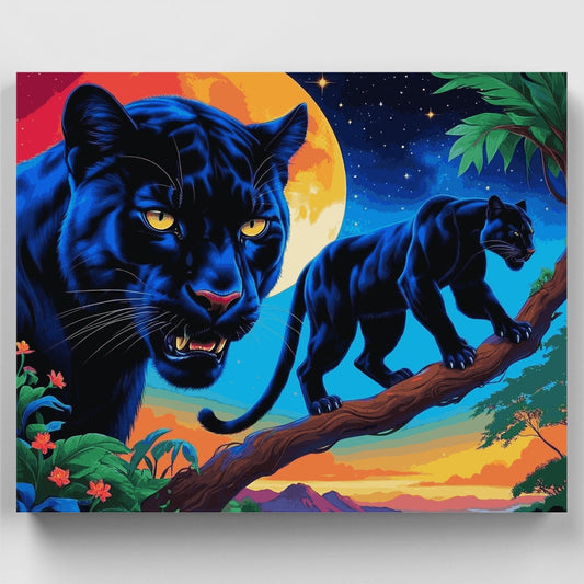 Moonlit Panthers in Paradise - Paint by Numbers Kit