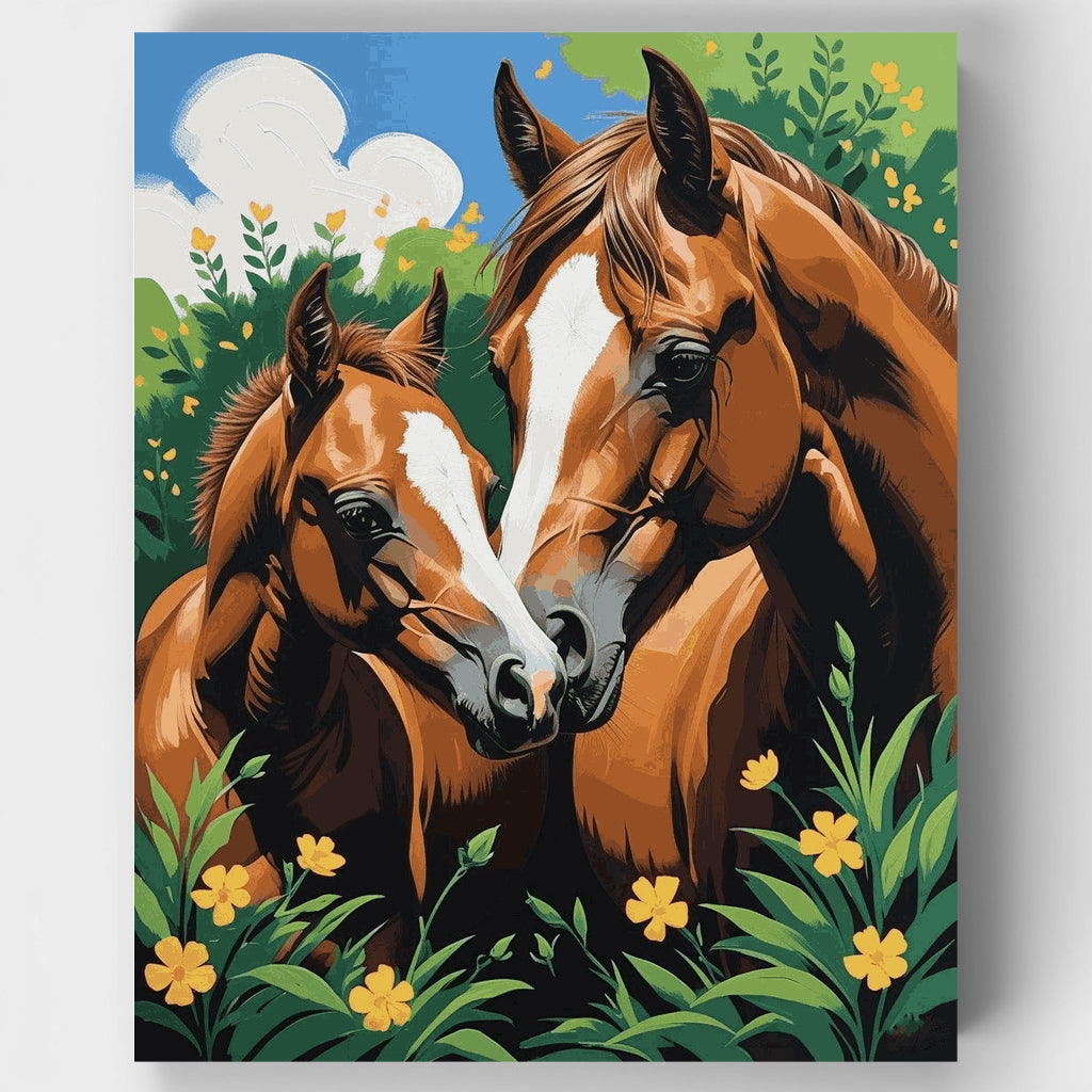 Madre y potro en prado floreciente - Kit de pintura por números — Estándar
