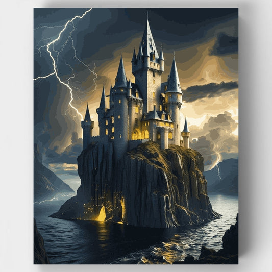 Mystical Castle Lightning Storm - Paint by Numbers Kit