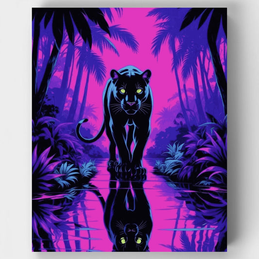 Neon Panther in Tropical Paradise - Paint by Numbers Kit