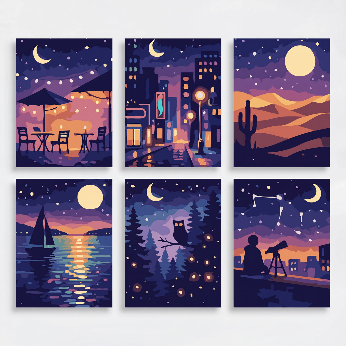 Night Scenes - Mini Paint by Numbers Set