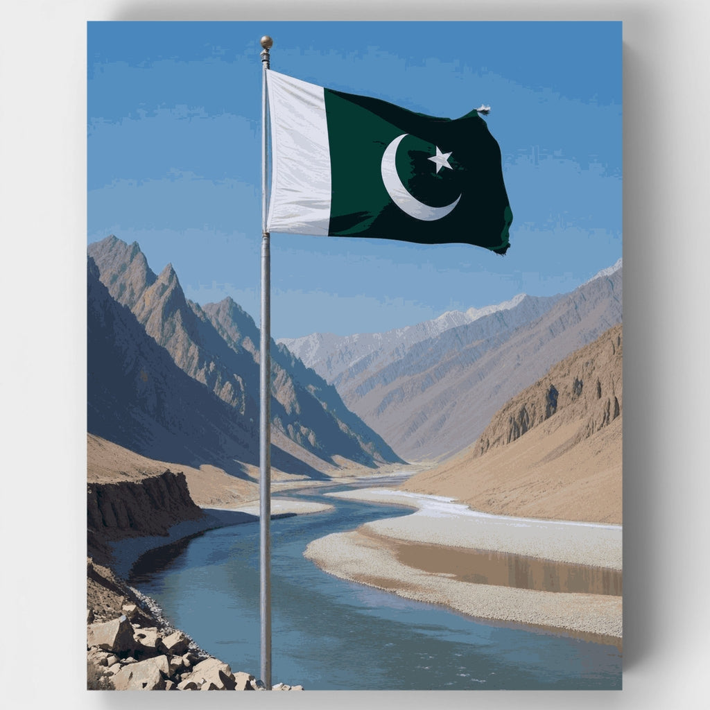 Kit de pintura por números: Bandera de Pakistán en valle de montaña — Estándar