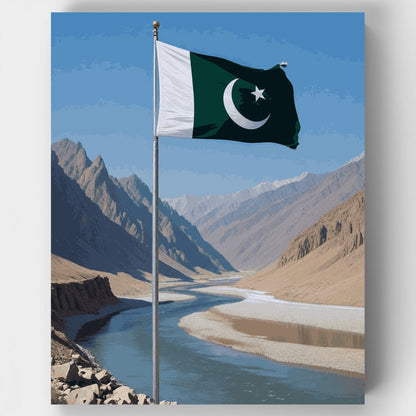 Pakistan Flag in Mountain Valley - Paint by Numbers Kit